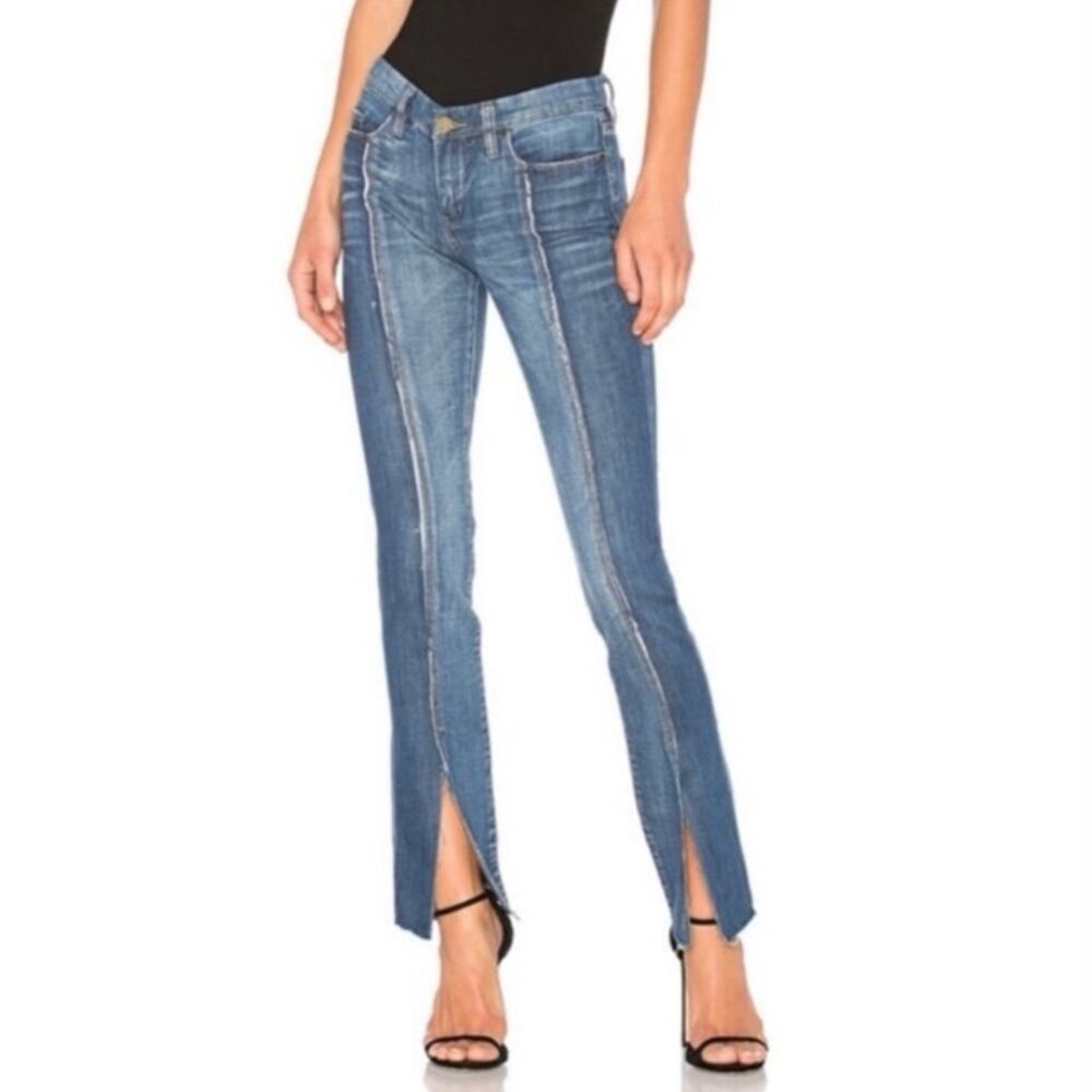 Blank NYC Women’s Jeans Two Tone Split Front Boho Raw Hem Hippie Art to Wear